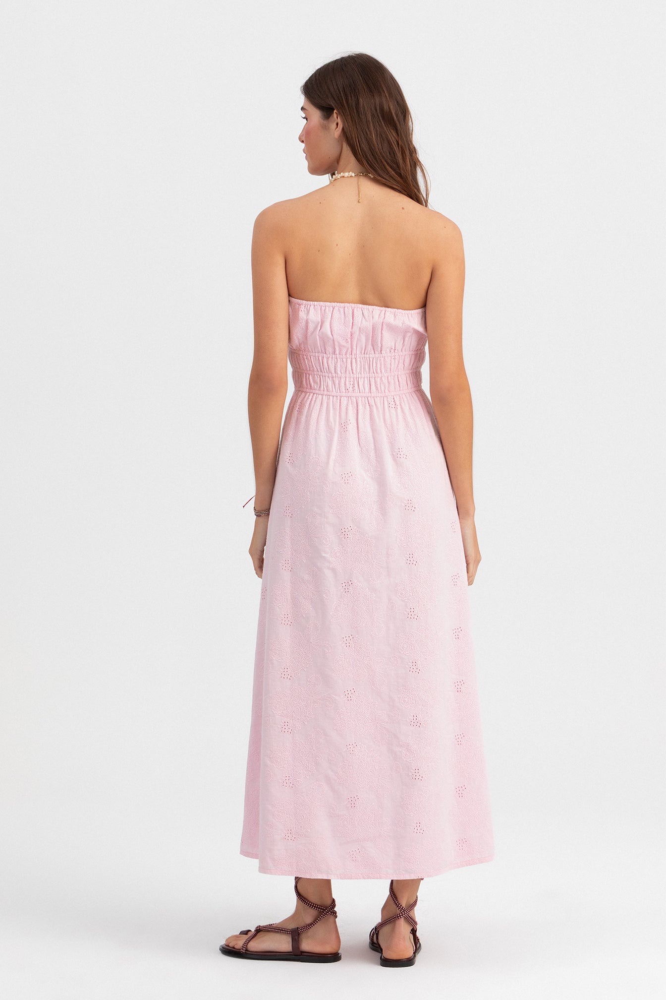 Valmare | Vestido Midi Calado Rosa Claro