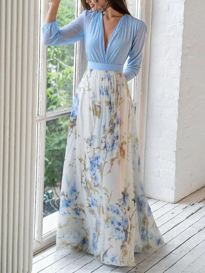 Madeleine | Vestito Maxy con Stampa Floreale e Scollatura a V