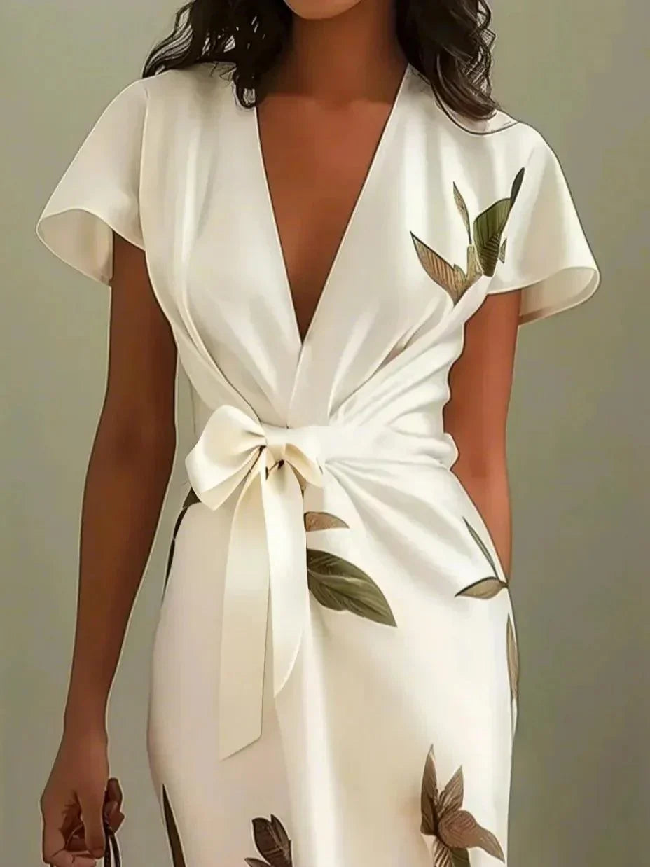 Judy | Abito Midi in Satin a Manica Corta Bianco