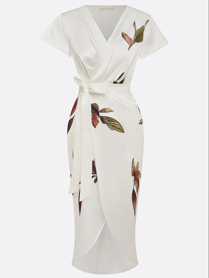 Judy | Abito Midi in Satin a Manica Corta Bianco