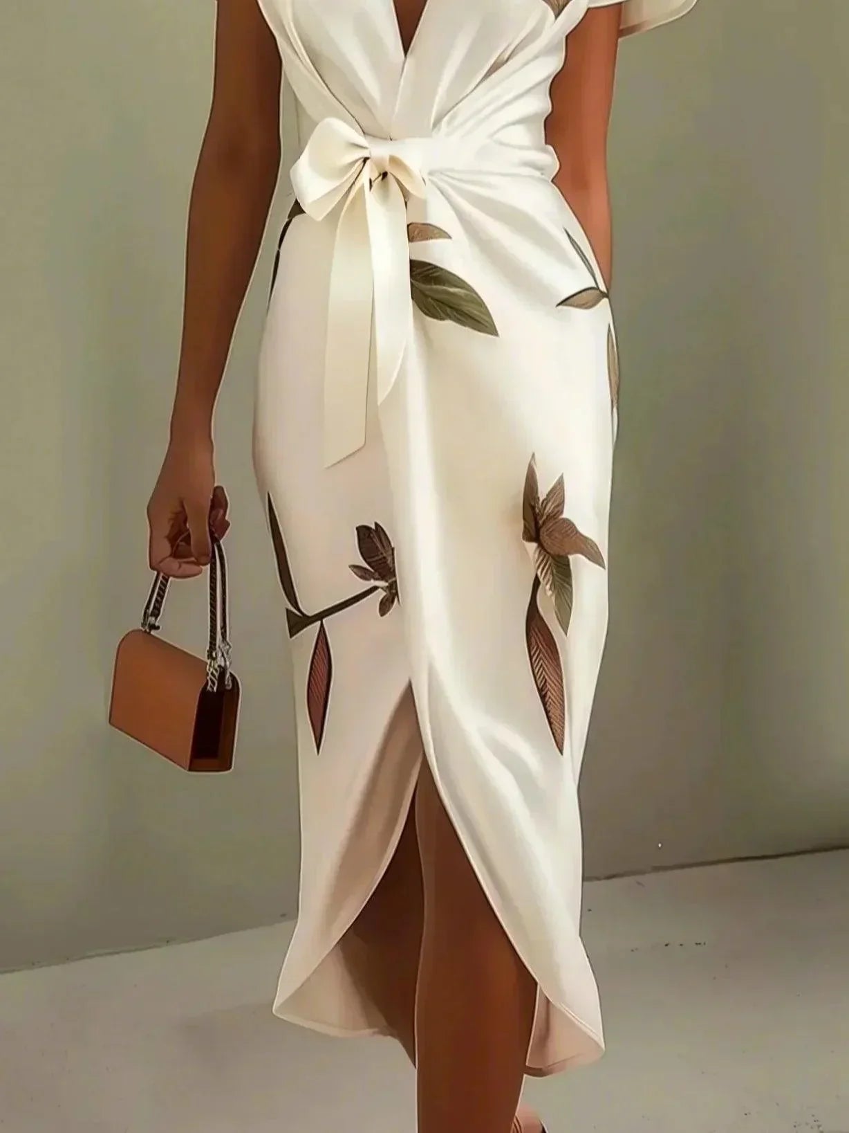 Judy | Abito Midi in Satin a Manica Corta Bianco