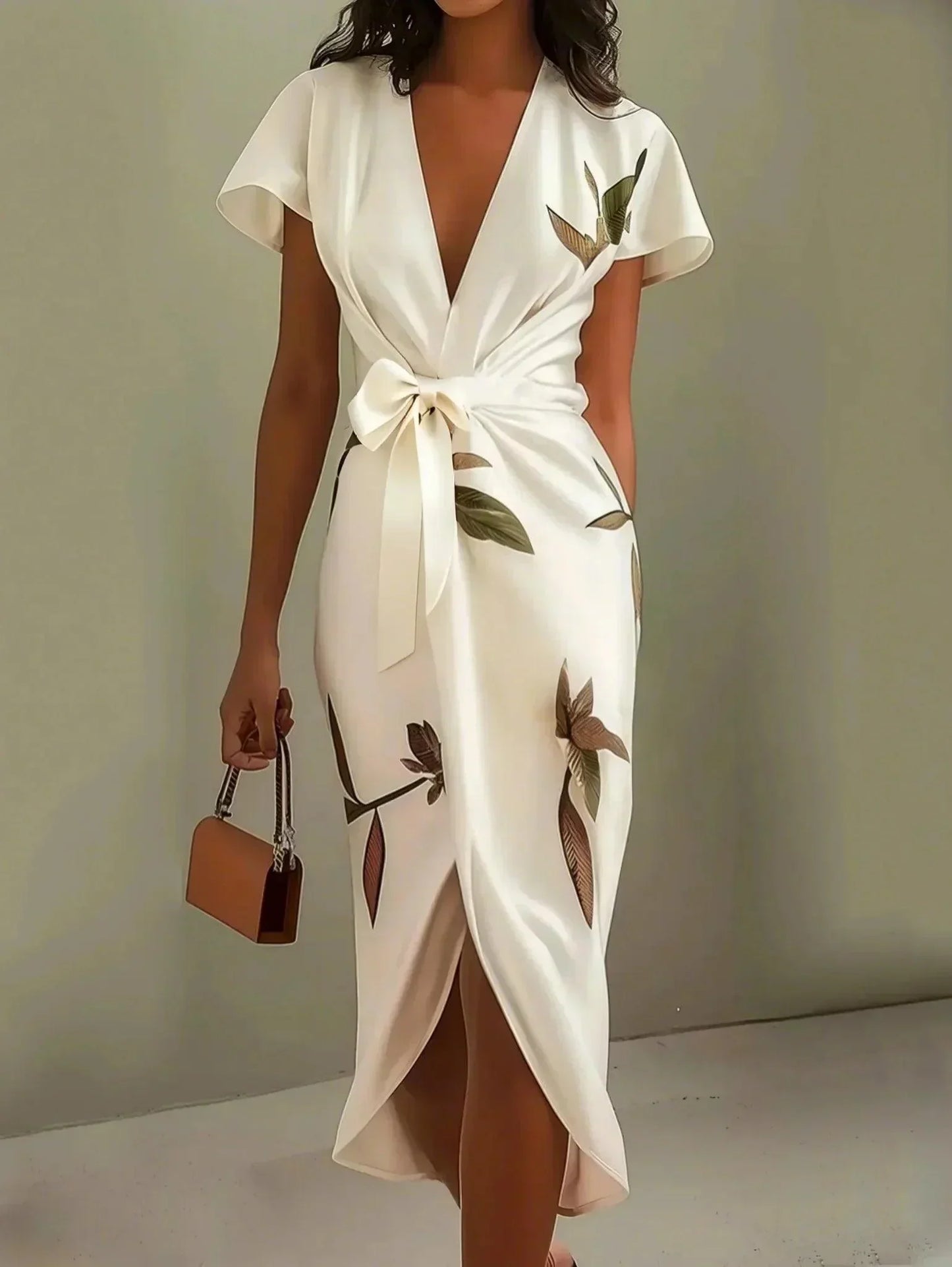 Judy | Abito Midi in Satin a Manica Corta Bianco