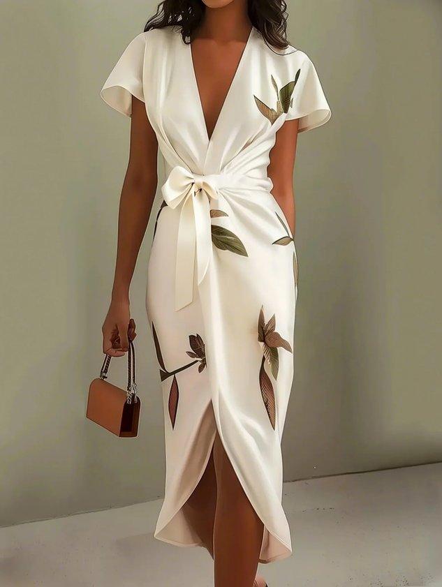 Judy | Abito Midi in Satin a Manica Corta Bianco