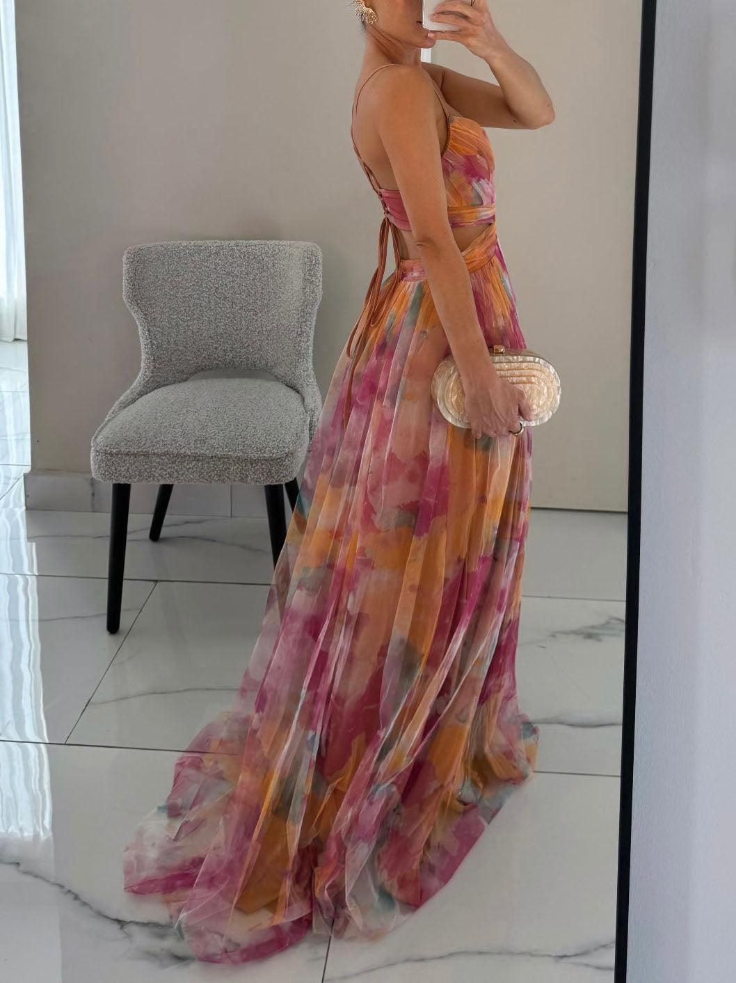 Karen | Abito Maxi a V con Stampa Floreale