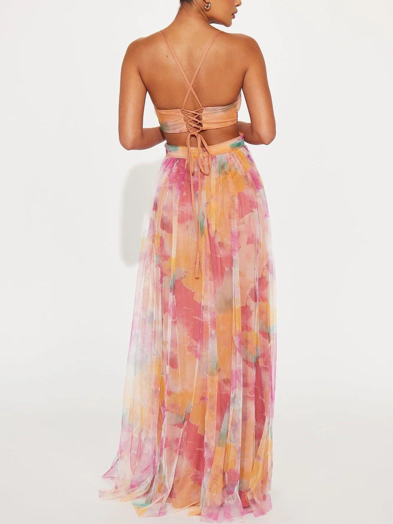Karen | Abito Maxi a V con Stampa Floreale