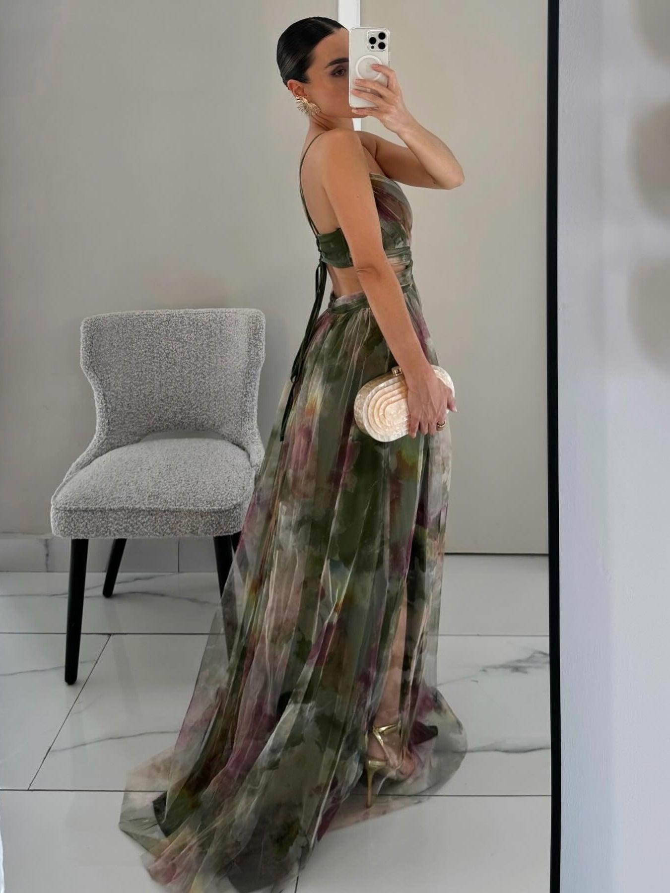 Karen | Abito Maxi a V con Stampa Floreale