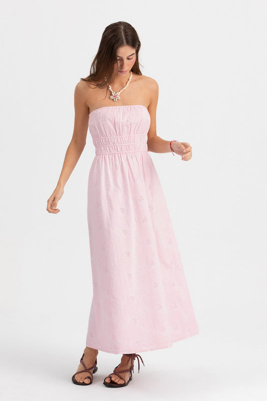 Valmare | Vestido Midi Calado Rosa Claro